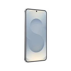 Gümüş Samsung Galaxy S25 akıllı telefon, önden görünüm; ince çerçeveli ekran ve ortada ön kamera deliği