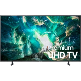 Samsung 82RU8000 Ultra HD 4K LED TV, Premium UHD yazılı ekranda canlı su görseliyle vitrin sunumu