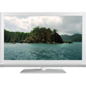 Beko B22-LW-X329 Full HD FHD TV, beyaz çerçeveli televizyon ve deniz manzarası
