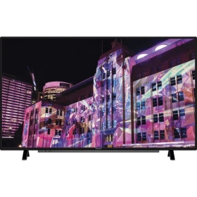 Arçelik A32L 5751 D HD Ready HD TV, siyah çerçeveli LED ekranında renkli şehir manzarası gösteriyor