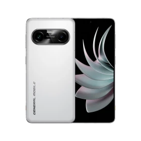 General Mobile GM Fenix 2 Pro 5G gri akıllı telefonun ön ve arka yüzü, geniş ekran ve kamera modülüyle