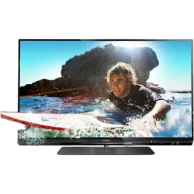 Philips 55PFL6007K Full HD LED televizyon, siyah tasarımlı ekranında su manzarası ve kayakçı görüntüsü