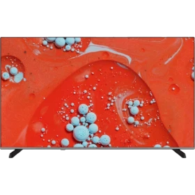 Vestel 58UA9630 Ultra HD 4K LED televizyon, kırmızı ve beyaz desenli ekranıyla önden görünüm