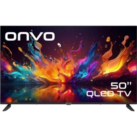Onvo 50OVF9001UQ Ultra HD 4K LED televizyon, siyah çerçeveli QLED ekran tasarımı
