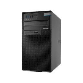 Asus D540MA-I787000390 masaüstü bilgisayar, siyah kasa ve ön bağlantı portlarıyla önden görünüm