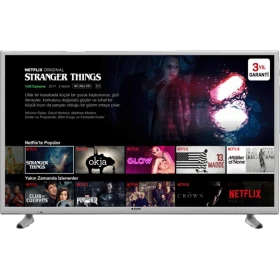 Arçelik A43L 8860 5S Ultra HD 4K LED televizyon, gümüş çerçevesiyle Netflix ekranı gösteriyor