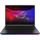 Asus ROG Strix Scar 18 G835LX-SA156 siyah oyuncu laptop, RGB ışıklı klavye ve oyun ekranıyla önden görünüm