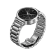 Huawei Watch Gümüş akıllı saat, siyah kadranlı yuvarlak kasa ve gümüş metal bileklikle önden görünür