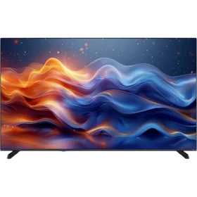 Vestel 75UV9750 Ultra HD 4K LED televizyon, siyah çerçeveli ve renkli dalga görüntüsüyle önden görünüm