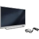 Grundig Atlanta 55 CLX 8589 SP Ultra HD 4K LED televizyon, siyah ekran ve yanında 3D gözlükler