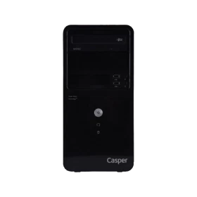 Casper N1C.3060-4L05X masaüstü bilgisayar, siyah kasa ve ön panel bağlantılarıyla önden görünüm
