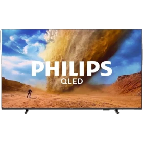 Philips 75PUS7800 Ultra HD 4K LED televizyon; vizyonda çöl manzarası ve Philips QLED logosu yer alır.