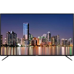 Sunny Ultra HD 4K 55 inç uydulu televizyon, şehir manzarası gösteren siyah ekranlı TV