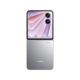 Honor Magic V Flip 2 gri katlanabilir akıllı telefon, kapak ekranı ve çift kamera modülü önden görünüm