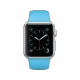 Apple Watch Sport 38 mm, gümüş alüminyum kasalı ve mavi spor kordonlu akıllı saat