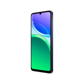 Vivo Y21 5G siyah akıllı telefon; kavisli ekran tasarımı ve renkli arka plan görünümüyle önden tasarım