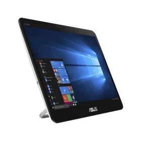 Asus V161GART-BD003R masaüstü bilgisayar, siyah çerçeveli ekranıyla önden açılı görünümde