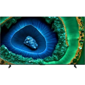 TCL 85C855 Ultra HD 4K LED televizyon ekranda canlı yeşil-mavi taş deseniyle vitrin görseli