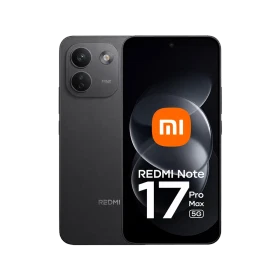Xiaomi Redmi Note 17 Pro Max siyah akıllı telefon; arka kamera modülü ve ön ekran üzerinde 17 Pro Max 5G yazısı.