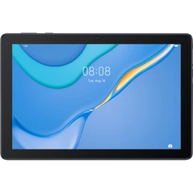 Huawei MatePad T10 16 GB mavi renkli tabletin ön yüzü, canlı ekran görüntüsüyle birlikte.