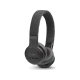JBL Live 400BT Kablosuz siyah kulaklık, yastıklı pedleri ve ayarlanabilir kafa bandıyla önden görünüm