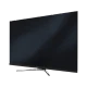 Grundig 65 GCU 9800S Ultra HD 4K LED televizyon, siyah ekranı ve gümüş ayak tasarımıyla önden görünür