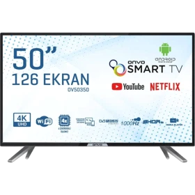 Onvo OV50350 Ultra HD 4K LED televizyon, siyah çerçeveli 50 inç Smart TV