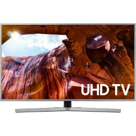 Samsung 43RU7440 Ultra HD 4K LED televizyon; kavisli standlı, UHD TV ekranda manzara gösterimi.