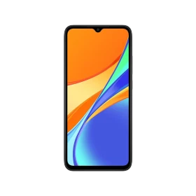 Xiaomi Redmi 9C siyah akıllı telefon, önden görünüm, geniş ekranlı vitrin ürün sunumu