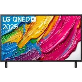 LG 55QNED80A6A Ultra HD 4K QNED TV, genel renkli vitrin ekranında renkli görsel ve QNED AI 2025 yazısı