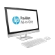 HP 27-r001nt 2PT65EA Pavilion All-in-One masaüstü bilgisayar, siyah çerçeveli ekran ve gümüş stand.