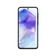 Samsung Galaxy A55 siyah akıllı telefonun önden görünümü, ince çerçeveli ekran ve merkez kamera deliği