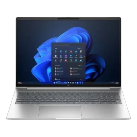 HP ProBook 4 G1i 16 AI D21SSET gümüş ultrabook laptop, açık ekranlı ön görünüm.