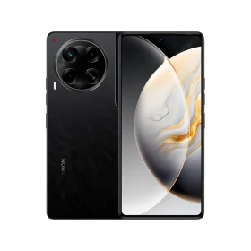 Tecno Camon 30 5G siyah akıllı telefon, ön ekran ve arka kamera modülüyle vitrin görünümü