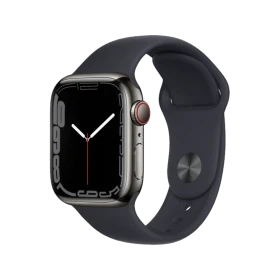 Apple Watch Series 7 Cellular 41 mm siyah paslanmaz çelik kasalı ve spor kordonlu akıllı saat