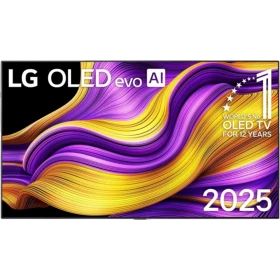 LG OLED97G54LW Ultra HD 4K OLED televizyon ekranında renkli desen ve AI teması, vitrin görünümü