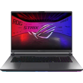 Asus ROG Strix G18 G815JMR-S9035 siyah oyuncu laptop, RGB ışıklı oyun ekranı açık.