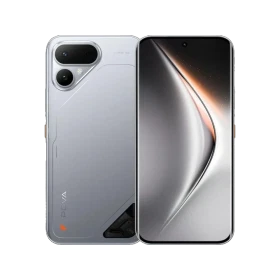 Titanyum renkli Tecno Pova Curve 2 5G akıllı telefonun ön ve arka tasarımını gösteren ana ürün görünümü