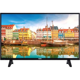 Vestel 39H8400 HD Ready LED televizyon, siyah çerçeveli ekranı ve şehir manzarasıyla önden görünüm