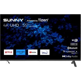 Sunny SN55FMN501 Ultra HD 4K 55 inç televizyon, siyah ekran ve ince çerçeve tasarımıyla