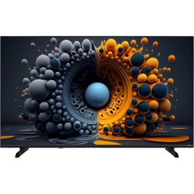 Vestel 50UT9850 Ultra HD 4K LED televizyon, mavi ve turuncu soyut ekran görüntüsüyle önden görünüm