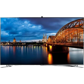 Samsung 55F8000 Full HD LED televizyon; siyah çerçeveli ekranda şehir manzarası ve köprü görüntüsü