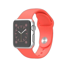 Apple Watch 38 mm gümüş renkli alüminyum kasalı, pembe spor kordonlu akıllı saat