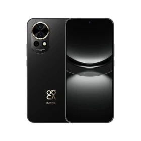 Huawei Nova 12 siyah akıllı telefon, ön ve arka yüzüyle kamera modülü detaylı vitrin görünümü