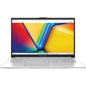 Asus Vivobook Go 15 E1504FA-NJ115 BT20 gümüş renk iş ve ofis laptopu, açık ekran ve klavye görünüyor