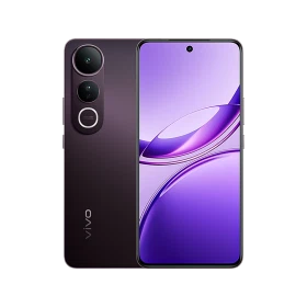Vivo v50 Lite siyah akıllı telefon, ön ekran ve arka kamera modülüyle önden ve arkadan görünüm