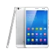 Huawei MediaPad X1 4G beyaz renkli tablet; ön ve arka yüzüyle çoklu uygulama ekranı görünüyor.