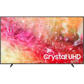 Samsung 65DU7200 Ultra HD 4K LED televizyon; Crystal UHD yazısı olan vitrin ekranı, genel renk.