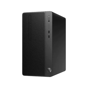 HP 285 G3 4CZ68EA siyah masaüstü bilgisayar kasası, ön panel bağlantı noktalarıyla birlikte