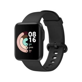 Xiaomi Redmi Watch siyah akıllı saat, renkli ekranı ve ayarlanabilir silikon kordonuyla önden görünüm